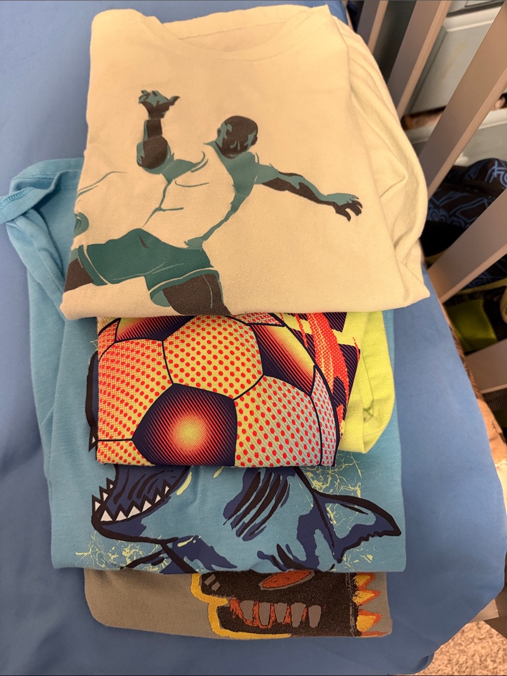 Kids Graphic Soccer, Dino & Shark T-Shirt Pack - Mixed Blue, Teal, Lime